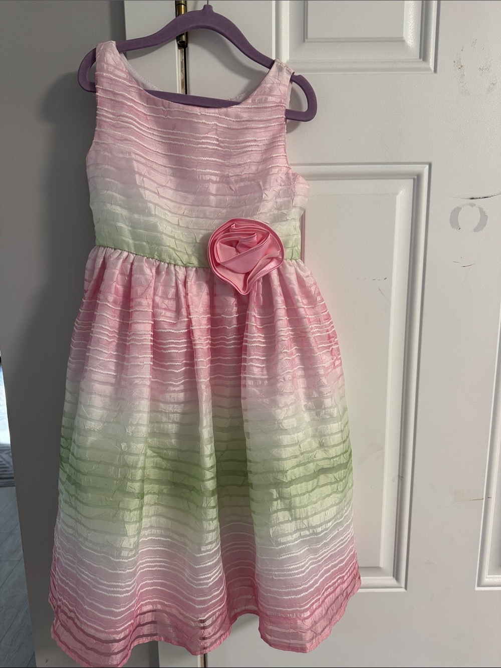 Sweet Heart Rose Pink & Light Green Ombre Floral Waist Party Dress